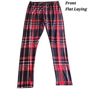 Lily By Firmiana Dark Academia Leggings Plus Sz 1XL Womens Plaid Red Black Fall